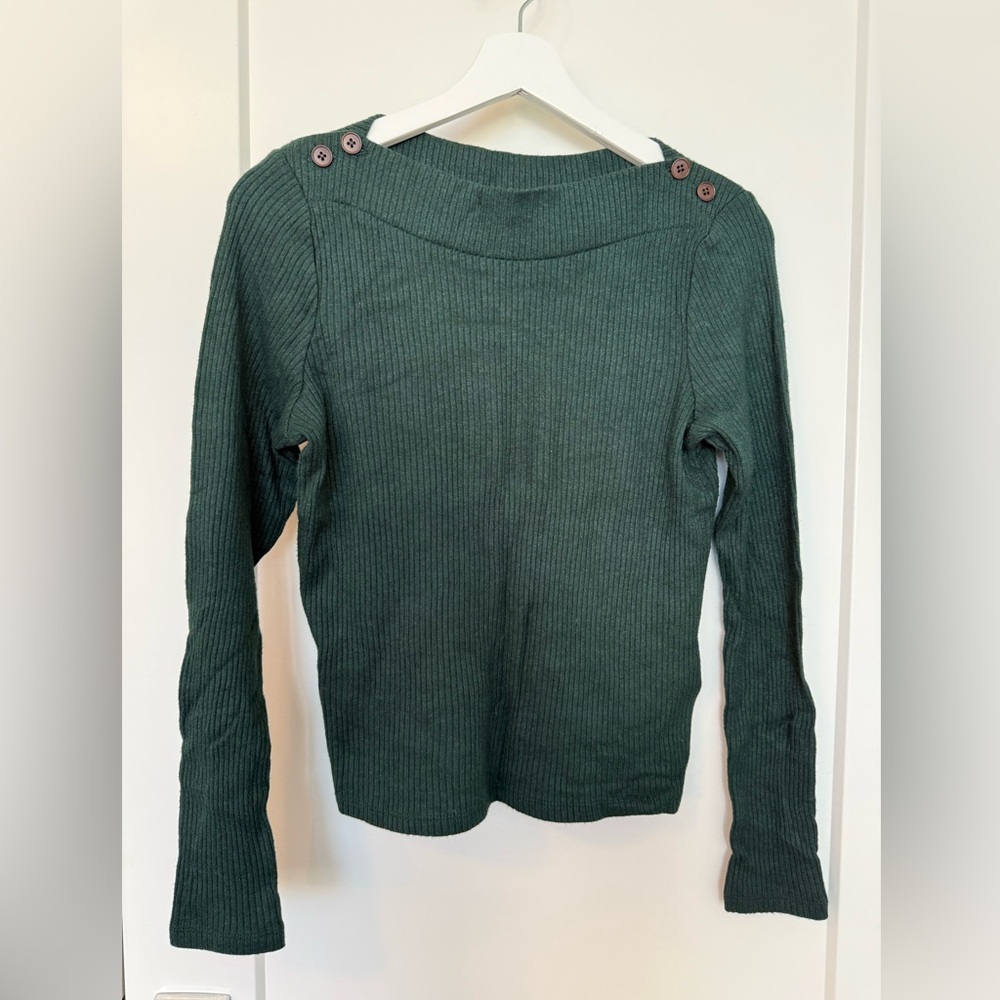 Madewell Women's Boatneck Button Long-Sleeve Ribbed Top - Size M